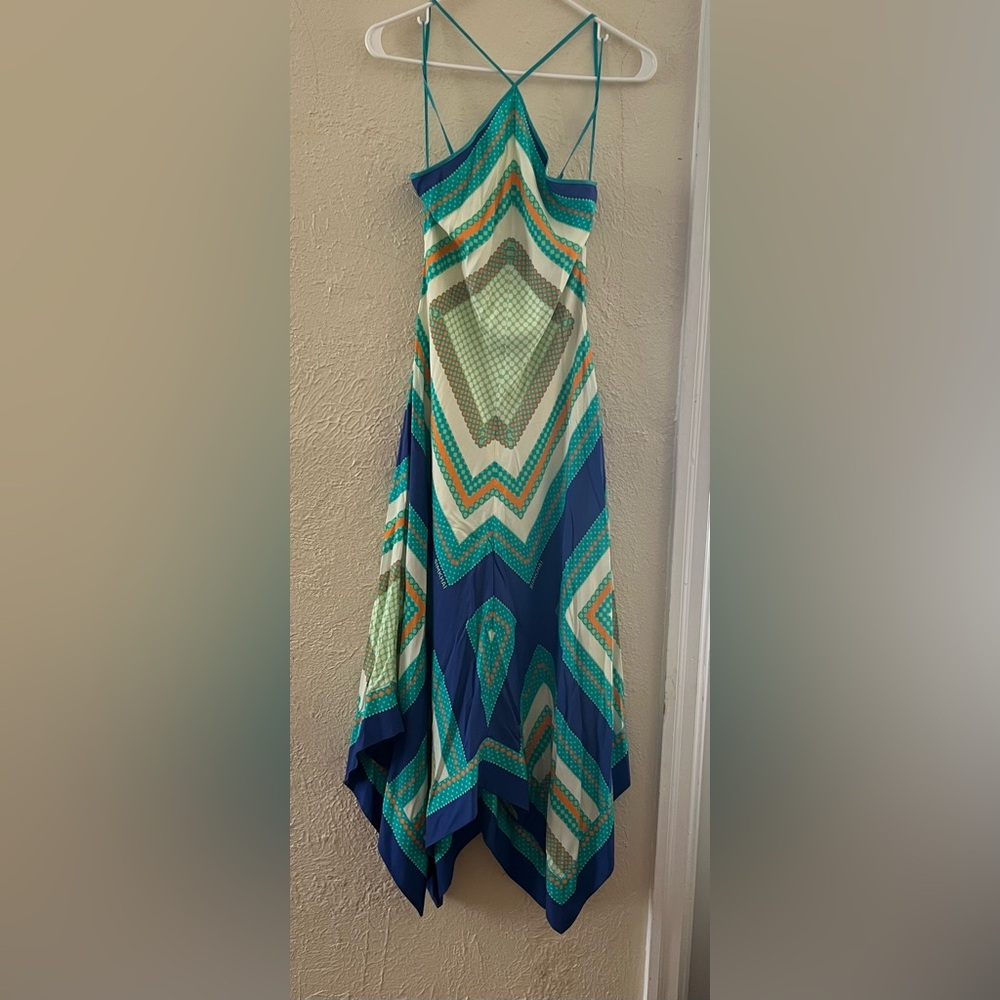 Jonathan Simkhai Green and Blue Asymmetrical Sundress
